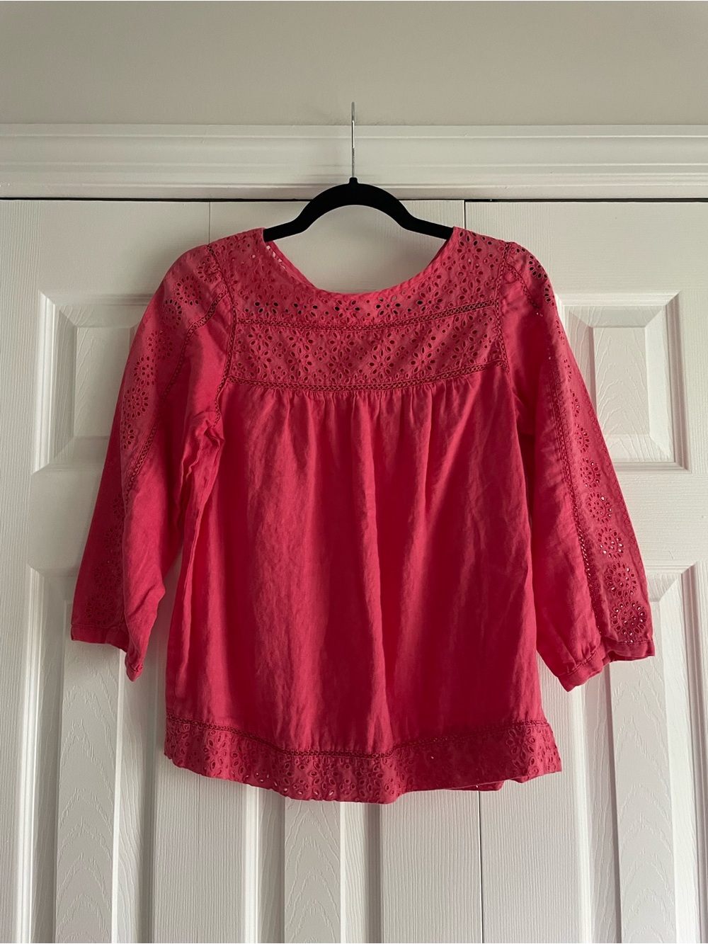 J. Crew Pink Eyelet Peasant Blouse